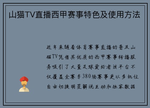 山猫TV直播西甲赛事特色及使用方法